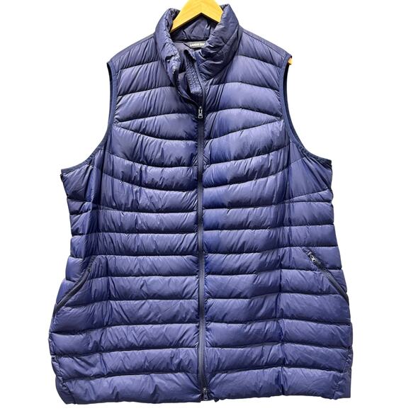 Lands End Puffer Womens 3X Down Filled Vest Jacket Blue Full Zip Outdoor - Picture 1 of 6